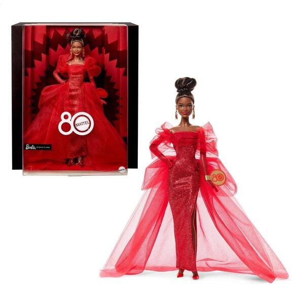 2025 Barbie Signature Mattel 80th Anniversary Doll Brunette JBJ18 Black Label - Picture 1 of 12